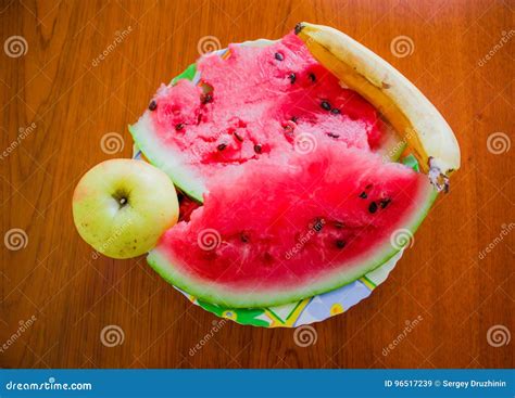 Watermelon With Banana And Apple Stock Image Image Of Breakfast Ripe