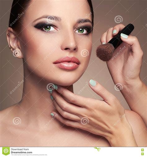 Beauty Girl Makeup Cosmeticapplying Make Up Stock Image Image Of