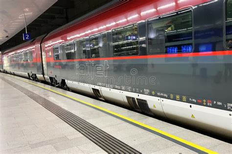 Austria Vienna Passenger Train Railjet Arrive At The Railway Station