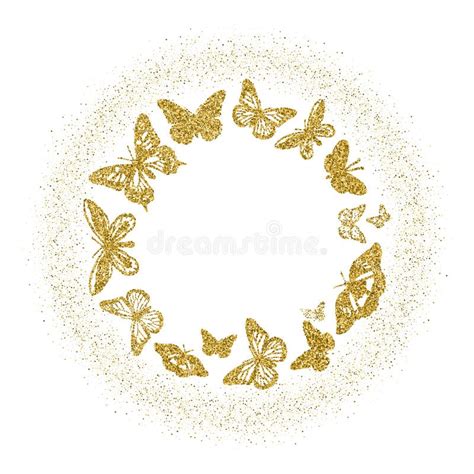 Round Of Golden Glitter Butterflies Beautiful Gold Silhouettes With