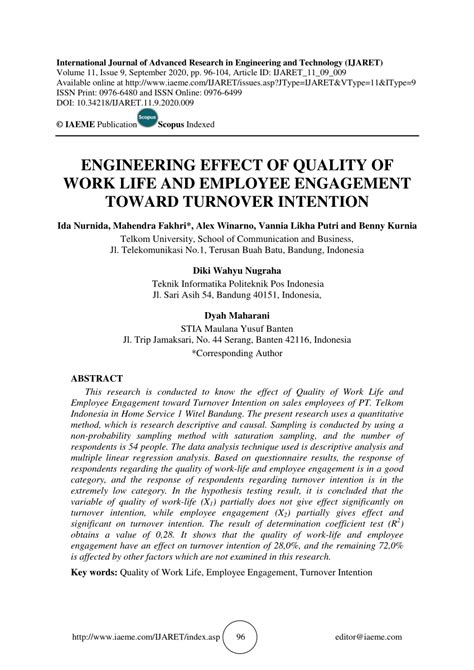 Pdf Article Id Ijaret Quality Of Work Life And Employee
