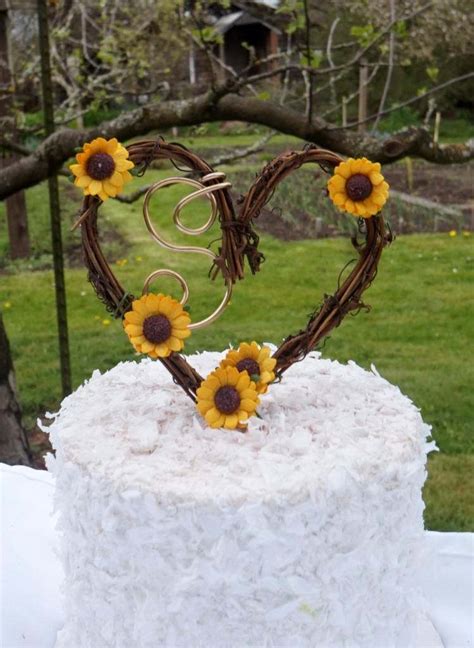 Sunflower Cake Topper Wedding Decor Rustic Wedding Cake