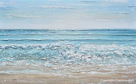 Original Abstract Beach Painting Textured Coastal Blue Ocean Art Decor