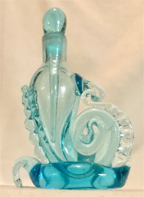 Vintage Handblown Aqua Glass Perfume Bottle