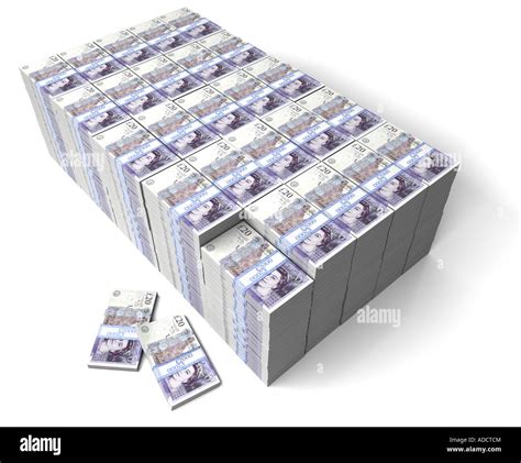 A Million Pounds. Bank notes stacked upon a white ...
