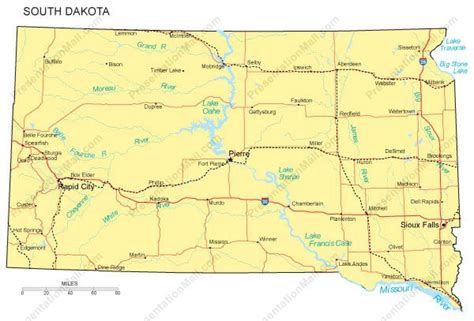 South Dakota Map Counties Major Cities And Major Highways Digital