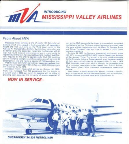 Mva Mississippi Valley Airlines Timetable 19740601 Ebay