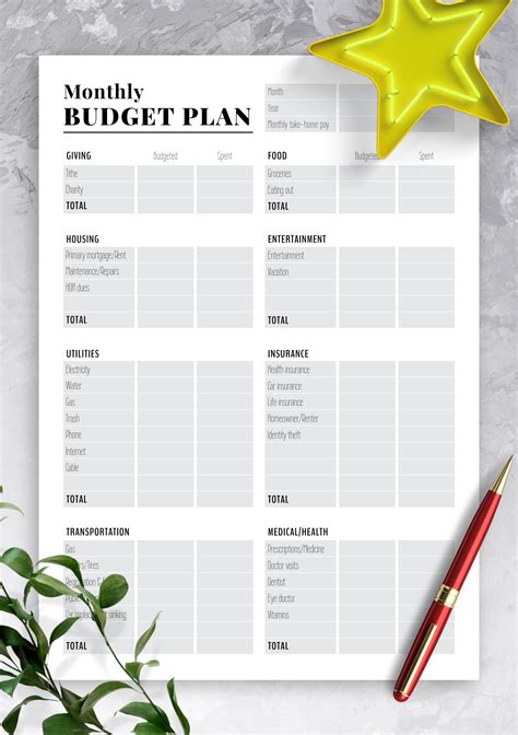 Download Printable Two Pages Monthly Budget Plan Pdf
