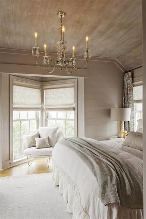 Rustic Taupe Bedroom With Planked Walls And Ceiling Taupe Textiles In