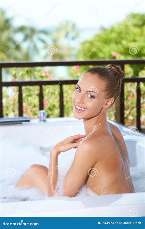 Beautiful Woman Relaxing In Bubble Bath Stock Image Image Of Smiling Bathtub