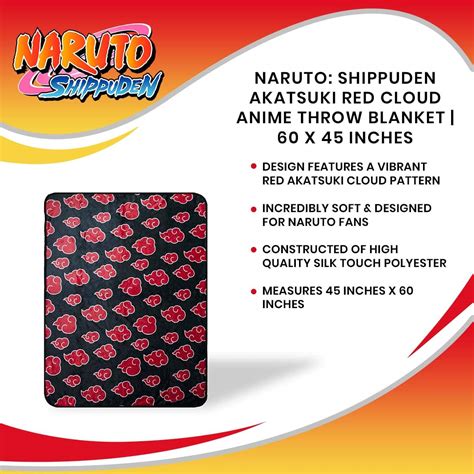 Naruto Shippuden Akatsuki Red Cloud Anime Throw Blanket Naruto