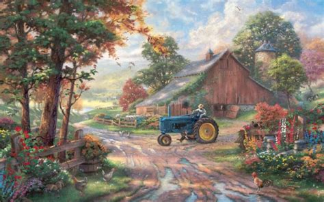 Qunexc X Inch Art Silk Poster Paintings Summer Heritage Thomas Kinkade Kinkade Farm