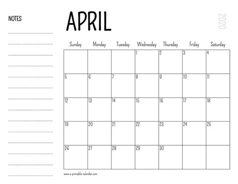 Full Page April Calendar Printable