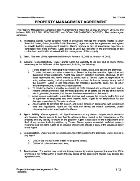 Free Property Management Agreement Pdf And Word