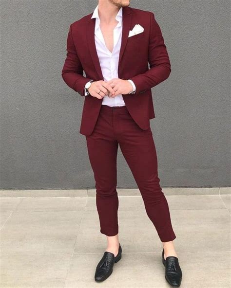 Buy Men 2 Piece Suit Maroon Wedding Wear Slim Fit Groom Wear 2 Online