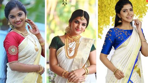 Kerala Kasavu Set Mundu Blouse New Trends Shop Online Kerala Sarees