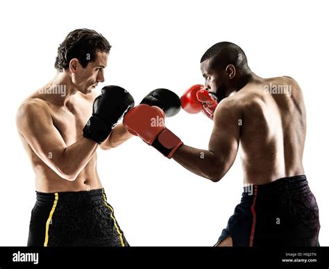 Two Caucasian Muay Thai Kickboxing Kickboxer Thai Boxing Men Isolated