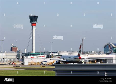The Old And New Control Tower At Heathrow Airport Hi Res Stock