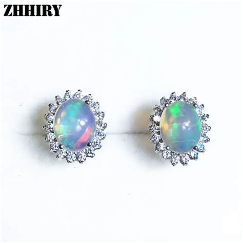 Women Natural Color Opal Gemstone Stud Earrings Genuine Sterling