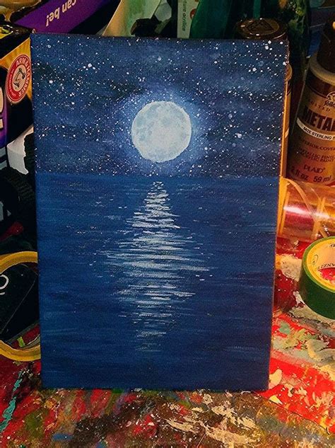Midnight Moon Over Water Acrylic Painting Acrylicpainting