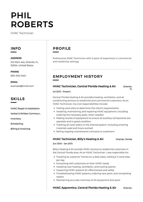 Get inspiration for your resume, use one of our. HVAC Technician Resume Guide & Sample - Resumeviking.com