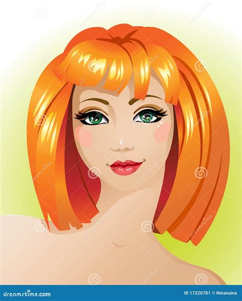 Shy Redhead Girl Female Emotional Face Avatar With Facial Expression Vector Illustration On A