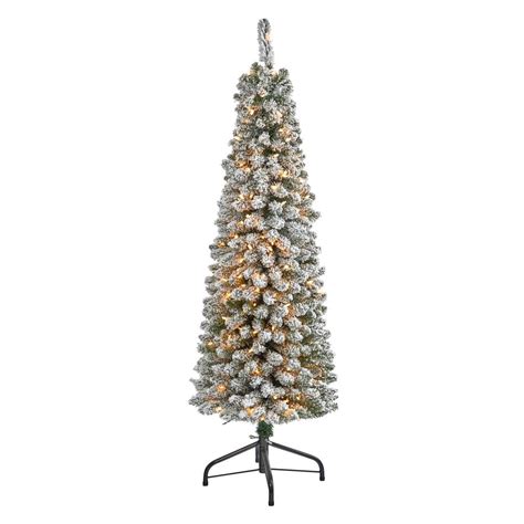 5ft Pre Lit Flocked Pencil Artificial Christmas Tree With Clear Led