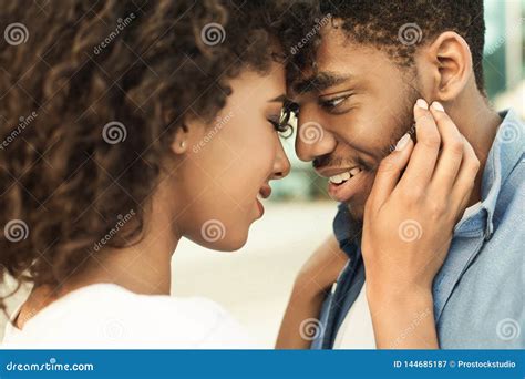 Enjoy Moment Tender Couple Touching Foreheads On Date Stock Image Image Of Girl Love 144685187