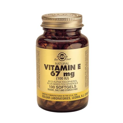 It is found in many foods including vegetable oils, cereals, meat, poultry, eggs, fruits, vegetables, and wheat germ oil. Solgar vitamin e 100 iu softgels 100s - Vitamins from ...