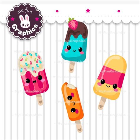 Ice Pops Kawaii Clip Art Cute Ice Lolly Clipart Popsicle Etsy Ice
