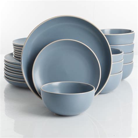 Gibson Home Rockaway 24 Piece Modern Matte Blue Ceramic Dinnerware Set