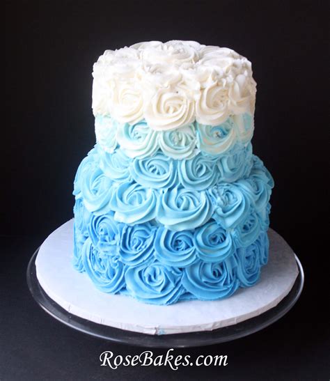 Blue Ombre Buttercream Roses Cake For Beach Wedding Buttercream Rose