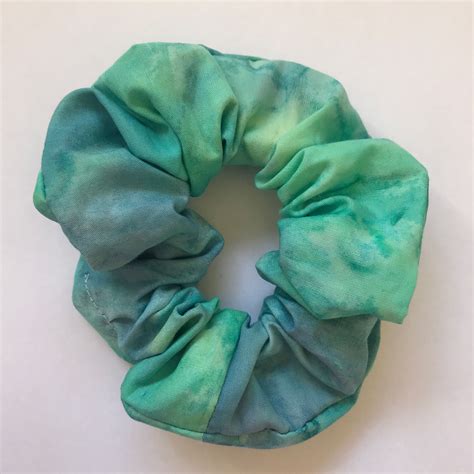 Handmade Tie Dye Cotton Green Scrunchie Hair Accessory