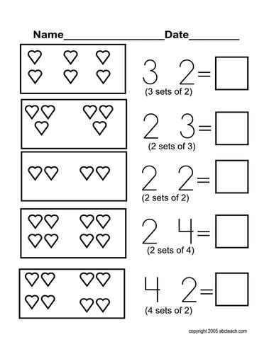 Worksheet Hearts Beginning Multiplication Primary Multiplication