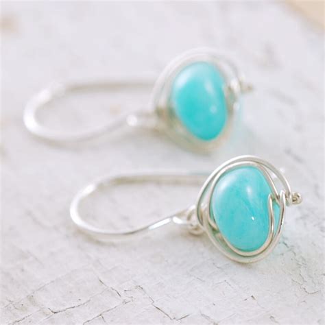 Sky Blue Gemstone Earrings Sterling Silver Amazonite Wire Etsy