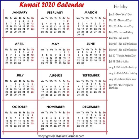 Kuwait 2021 Holiday Calendar Qualads