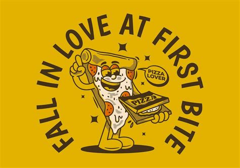 Fall In Love At First Bite Character Of Pizza Holding A Box Pizza