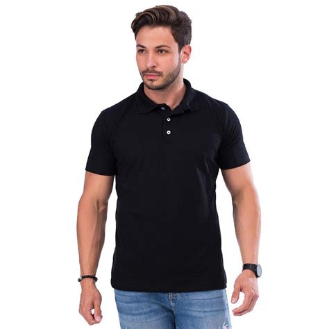 Camisa Masculina Gola Polo Basica Lisa Slim Uniforme Cores Preto