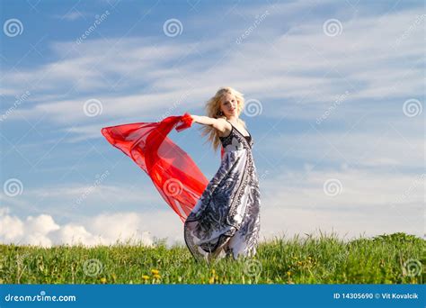 Dancing Girl With Red Scarf Copy Stock Photo Image Of Pretty Person