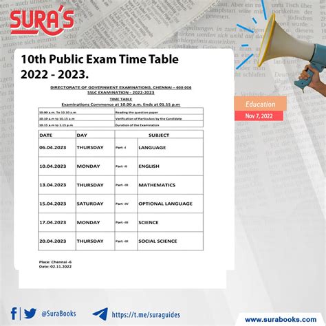 10th Public Exam Time Table 2022 2023