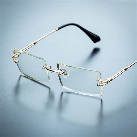 Mens Gold Clear Lens Sophisticated Square Rimless Rectangle Eye