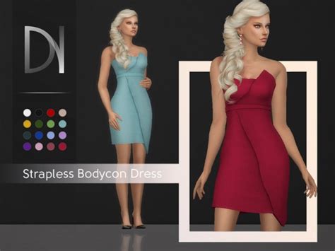 The Sims Resource Strapless Bodycon Dress By Darknightt • Sims 4 Downloads
