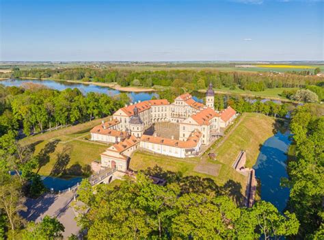 Flying Above Nesvizh Castle In Belarus Stock Photo Image Of Drone