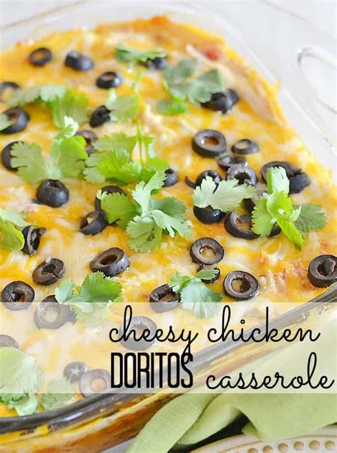 In a greased 2 qt baking dish, put a layer of crushed doritos (about 2 cups), then a layer of the chicken mixture. Cheesy Chicken Doritos Casserole | Kitchen Meets Girl