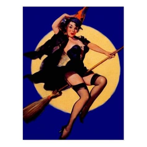 Vintage Pin Up Witch Postcard Zazzle