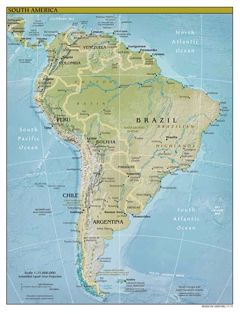 Large Detailed Relief And Political Map Of South America With All
