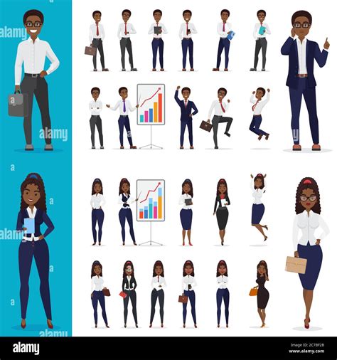 Vector Black African American Business Man And Business Woman Working