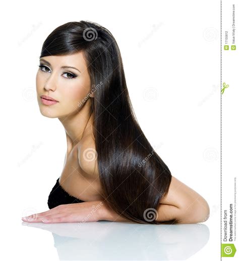 Beautiful Woman With Long Straight Hair Stock Photo