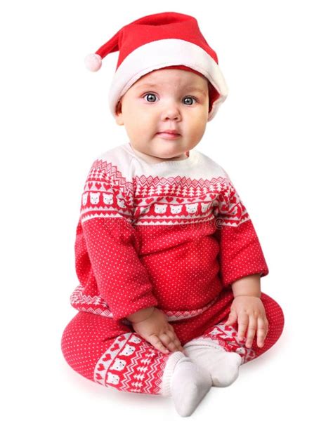 Baby In Santa Hat On White Stock Photo Image Of Caucasian Child