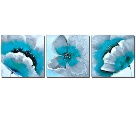 Modern Flower Art 100handmade Three Panels Blue Flower Canvas Oil